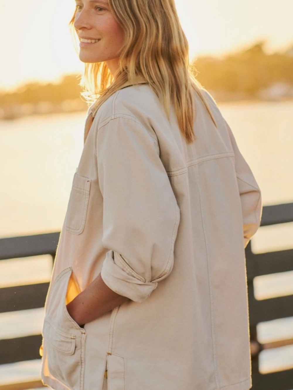 Marine Layer Finley Barn Jacket Size XS Cream Chore Coat Utility Pockets Outdoor - Picture 12 of 15